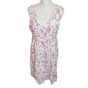 Cynthia Rowley Dress 100% Linen sz 8 Floral Sleeveless pink Midi Pockets resort